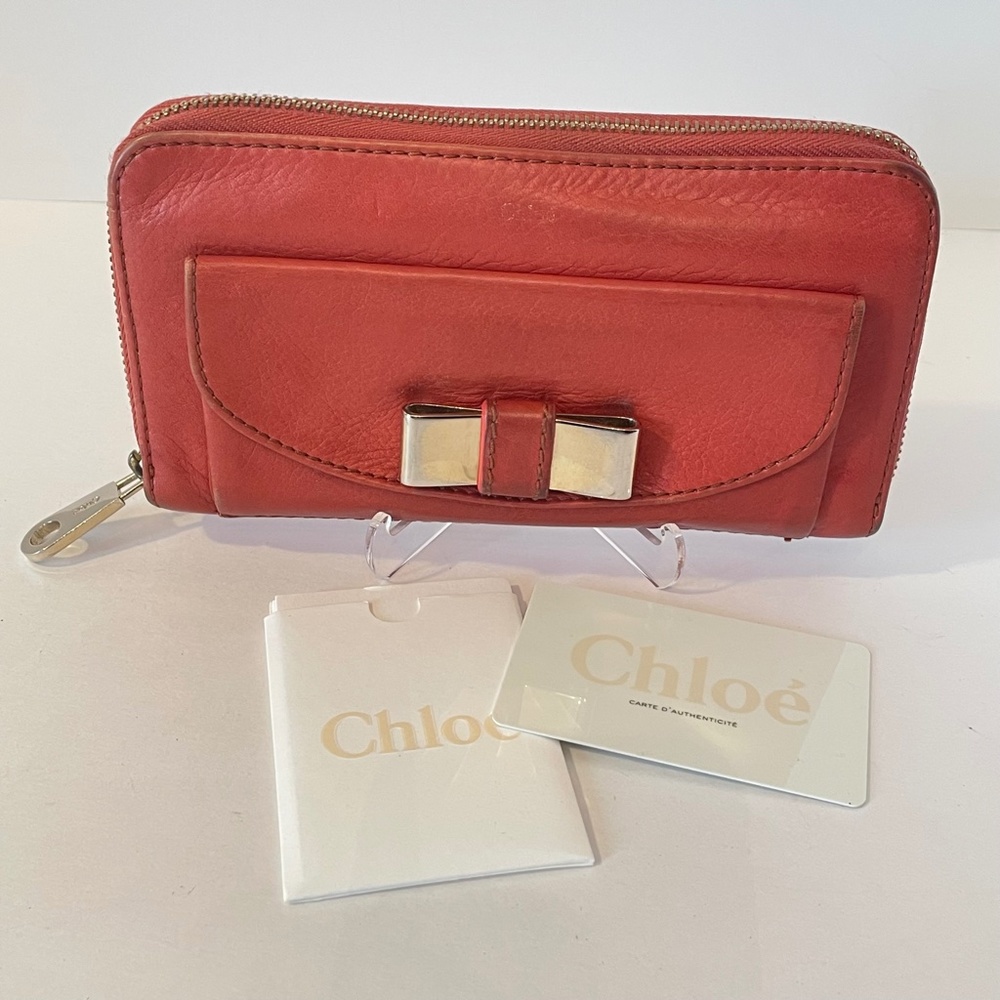 Chloe Lily Terracotta Red Leather Long Zip Bow Wallet